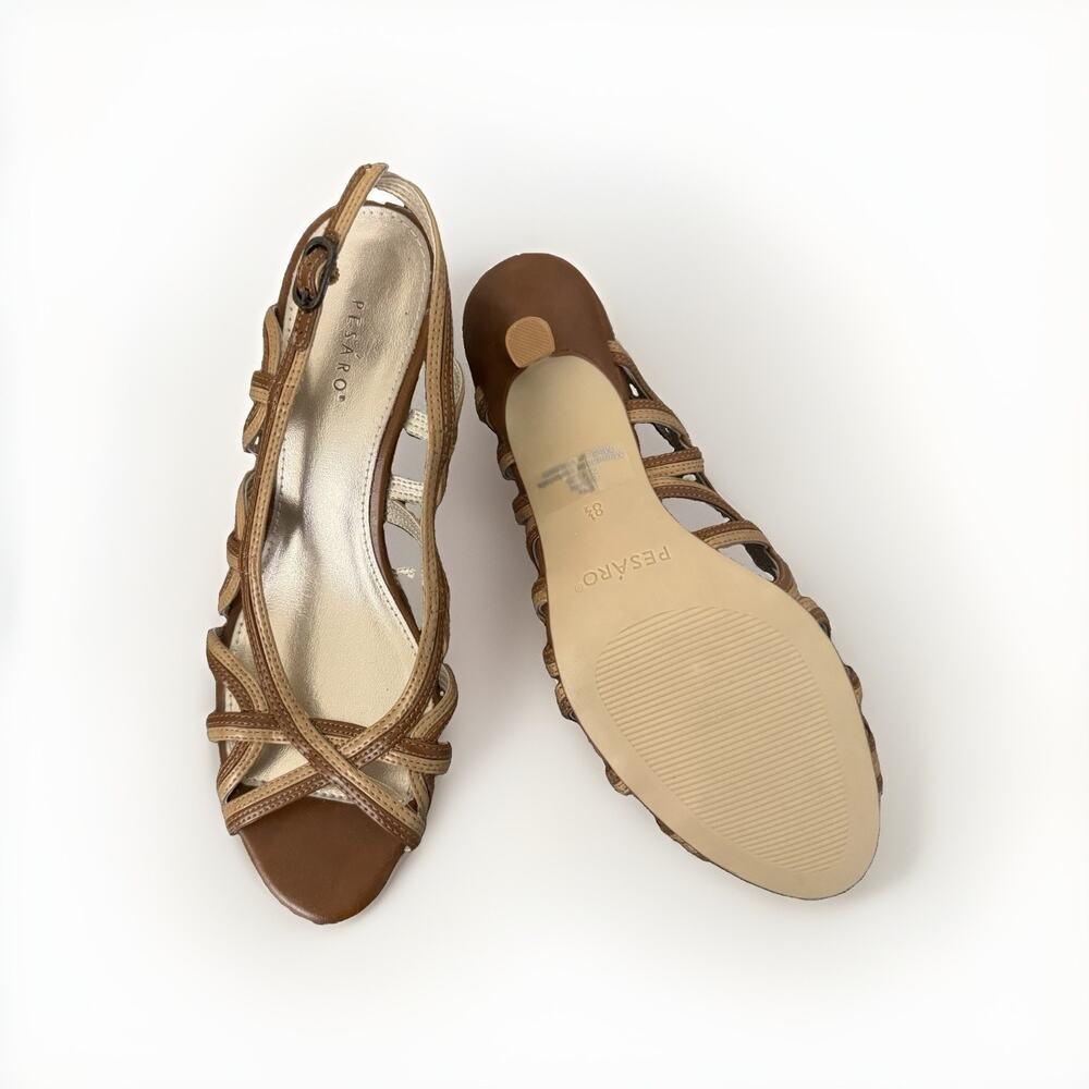 Brown Strappy Kitten Heel Sandals Women's Size 8.5 Pesaro Open Toe Dress Shoes